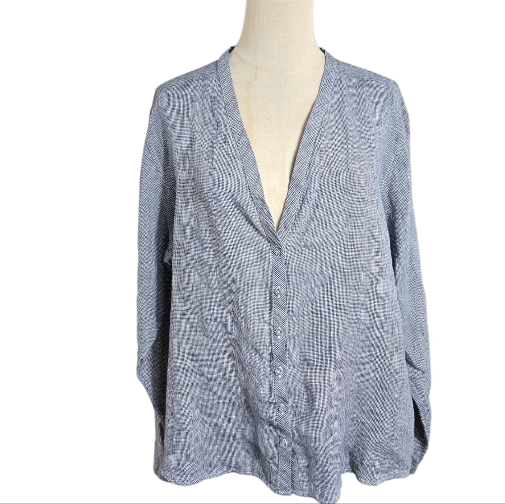 Uniqlo Navy Blue Ines De La Fressange Paris Linen Button Down Plus Size Shirt